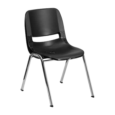 Offex HERCULES Series 440 lb Capacity Black Ergonomic Shell Stack Chair with Chrome Frame and 14" Seat Height