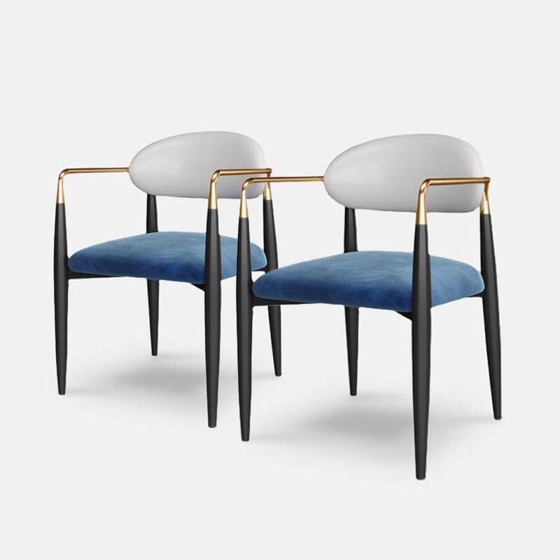Modern Dining Chairs with Velvet Accent, Arm Chairs with PU Leather Back Pull and Metal Leg