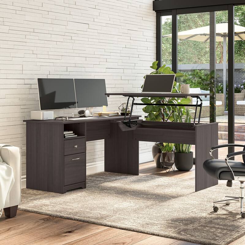 60W 3-position L-shaped Sit to Stand Desk by Bush Furniture - Heather Gray