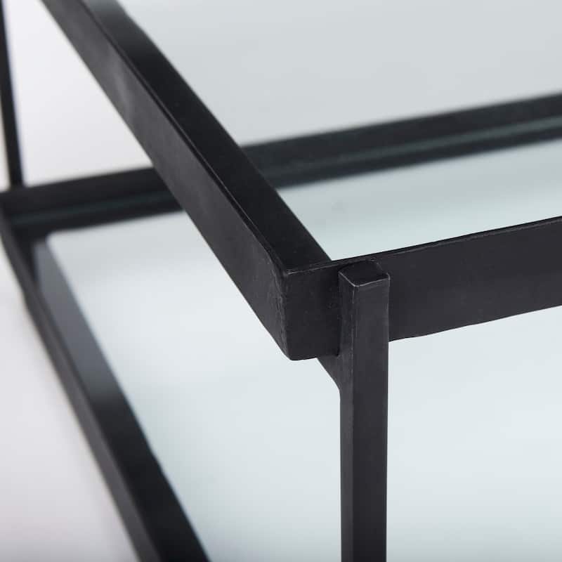 Trey Black Iron w/ Glass Rectangular Coffee Table - 56"L x 32"W x 17"H