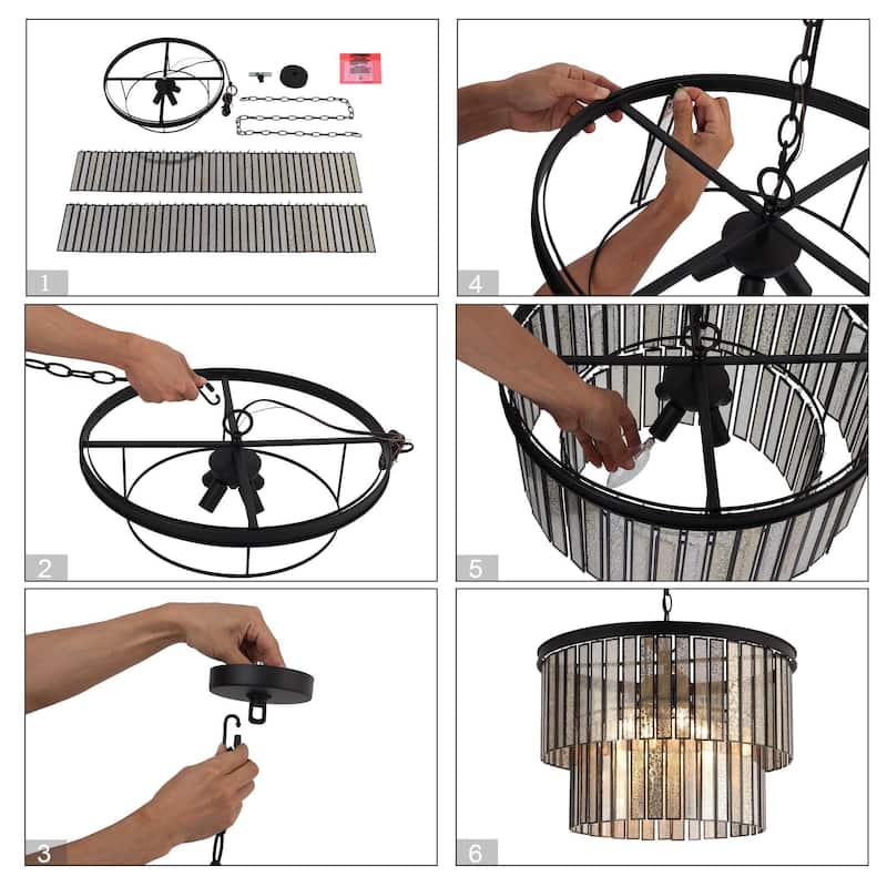 Tifany Modern 4-Light Drum Chandelier with Colored Glass for Dining Living Room - D 18" x H 15"