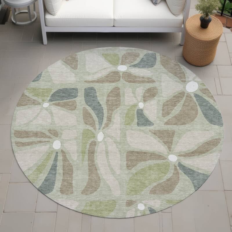 Machine Washable Indoor/ Outdoor Modern Gilcrest Chantille Rug - Celery - 8' x 8'