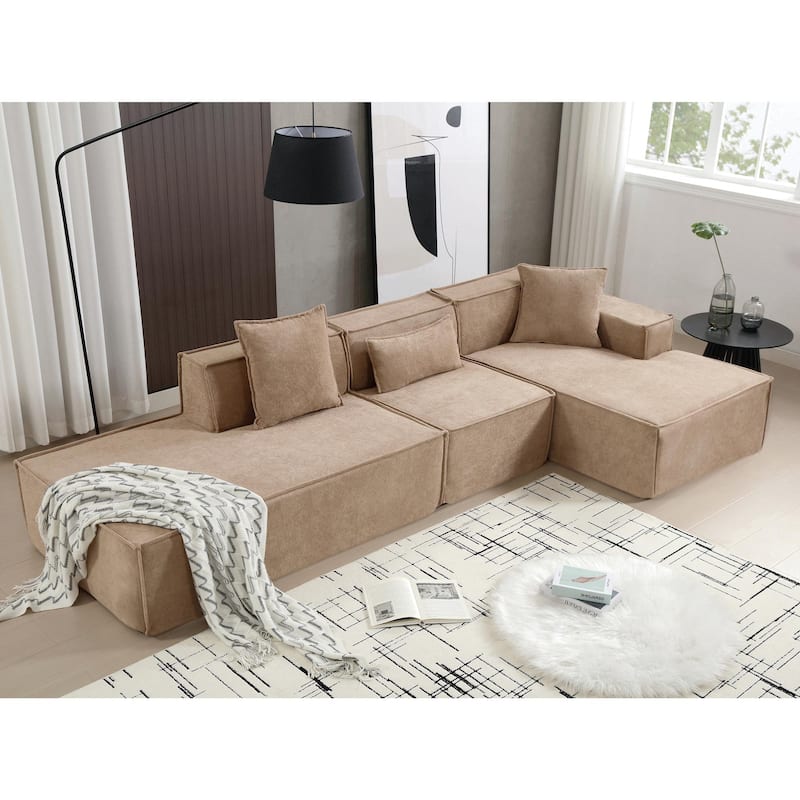 129.5'' Minimalist Modular L-Shaped 4 Seater Sectional Sofa Set with Chaise, Versatile Free-Combination Design