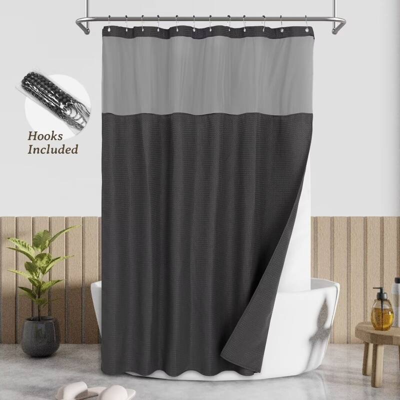 Waffle Weave Shower Curtain with Snap-in Liner 12 Hooks Included - 71"Wx72"L - Graphite Gray