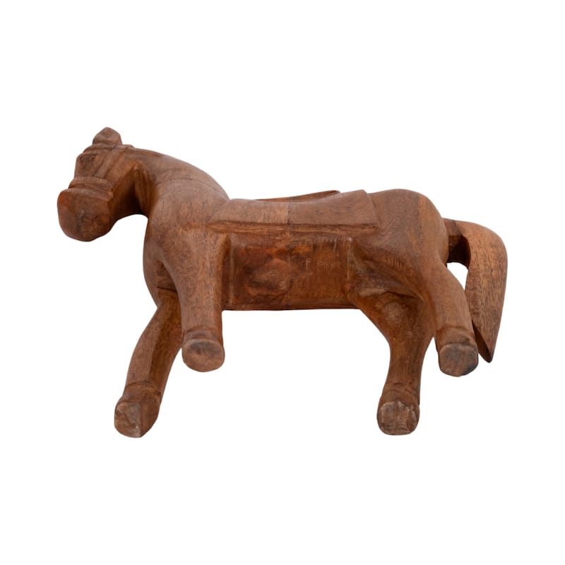 Wood Standing Horse with Saddle Figurine - Brown, 12" - 12.0"