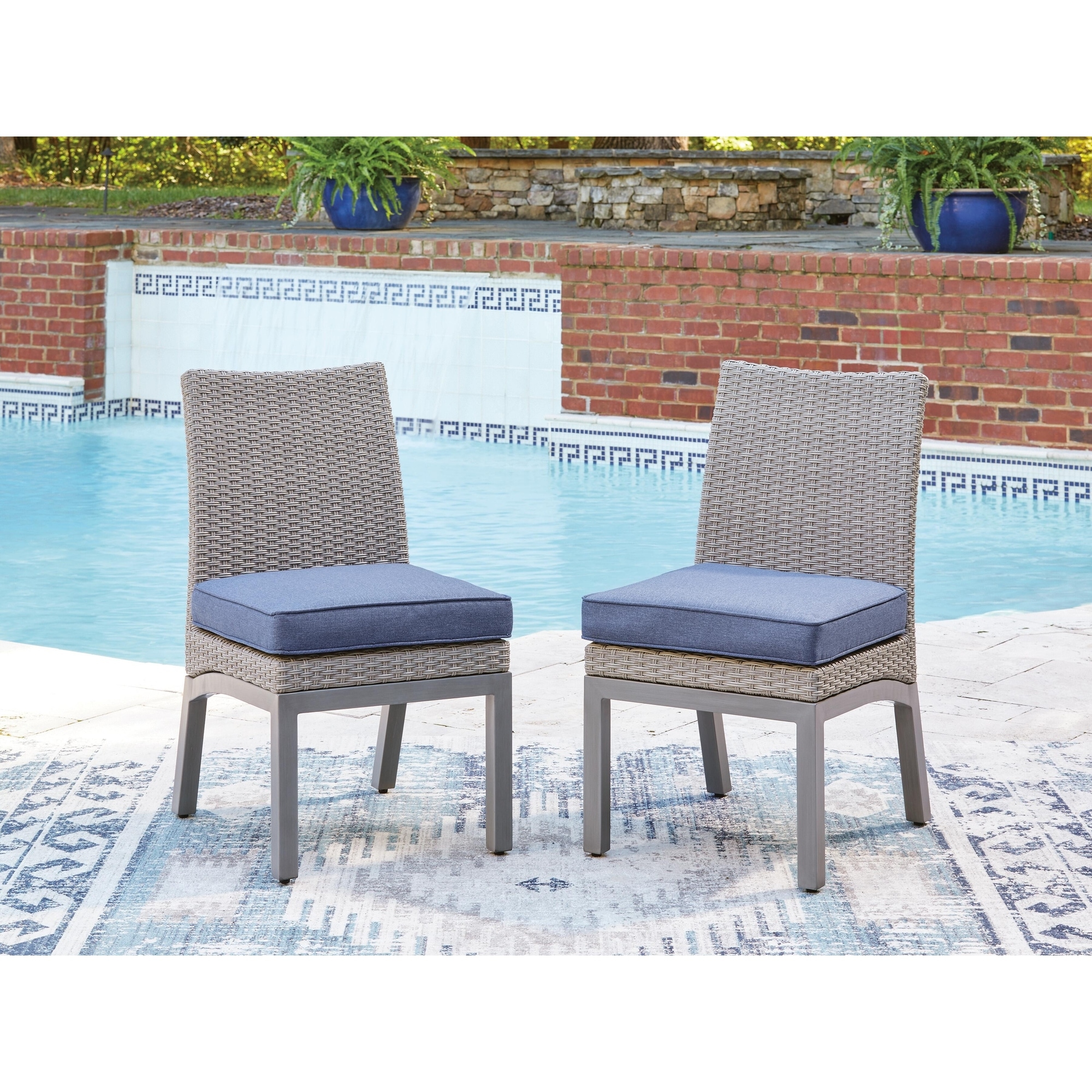 Signature Design by Ashley Dillon Beach Blue/Gray Outdoor Side Chair with Cushion (Set of 2) - 20"W x 27"D x 36"H