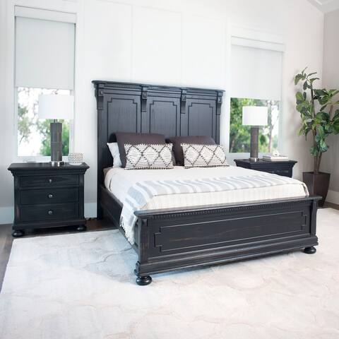 Abbyson Hendrick Distressed Black Wood 3 Piece Bedroom Set