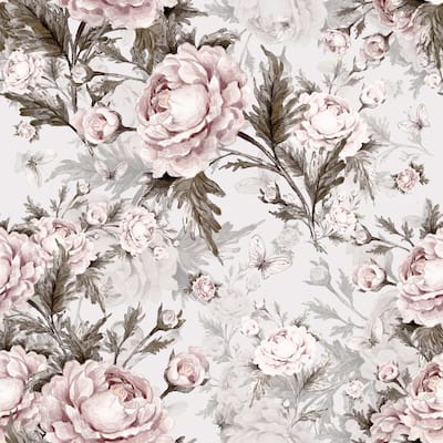 Antique Pink Peonies Peel and Stick Wallpaper 24''w x 10'L - 10'ft H x 24''inch W