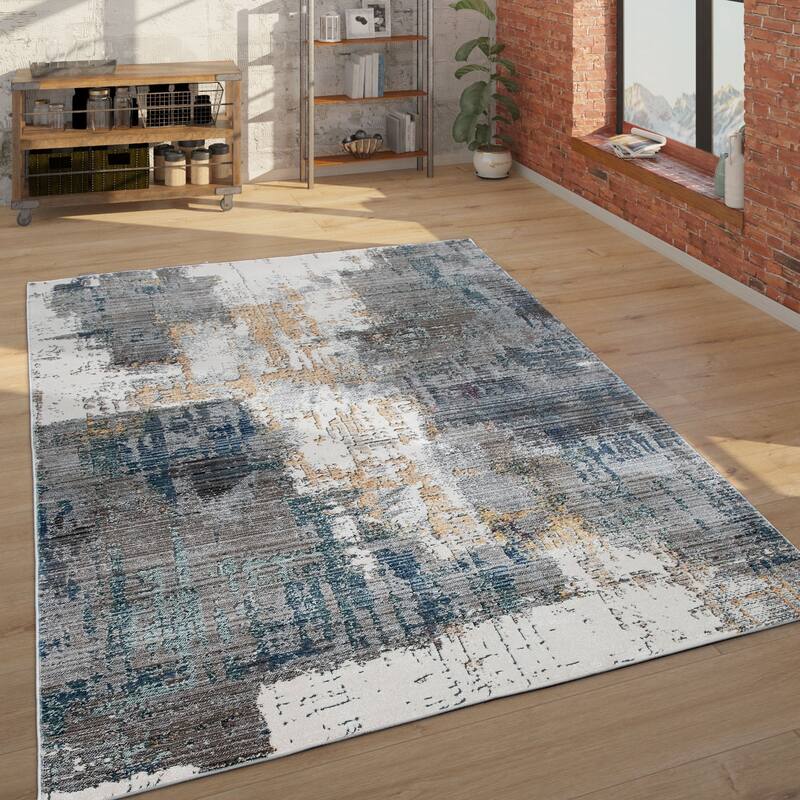 Abstract Rug For Living Rooms, Modern 3D Design in Grey Blue Cream - 7'10" x 11'2"