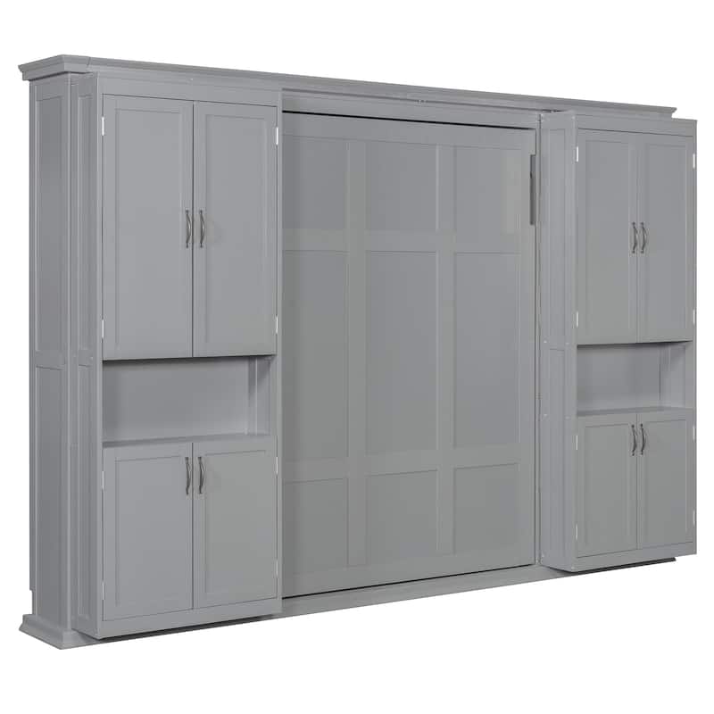 Murphy Bed Heavy Duty Cabinet Bed with Storage Shelves Queen Size