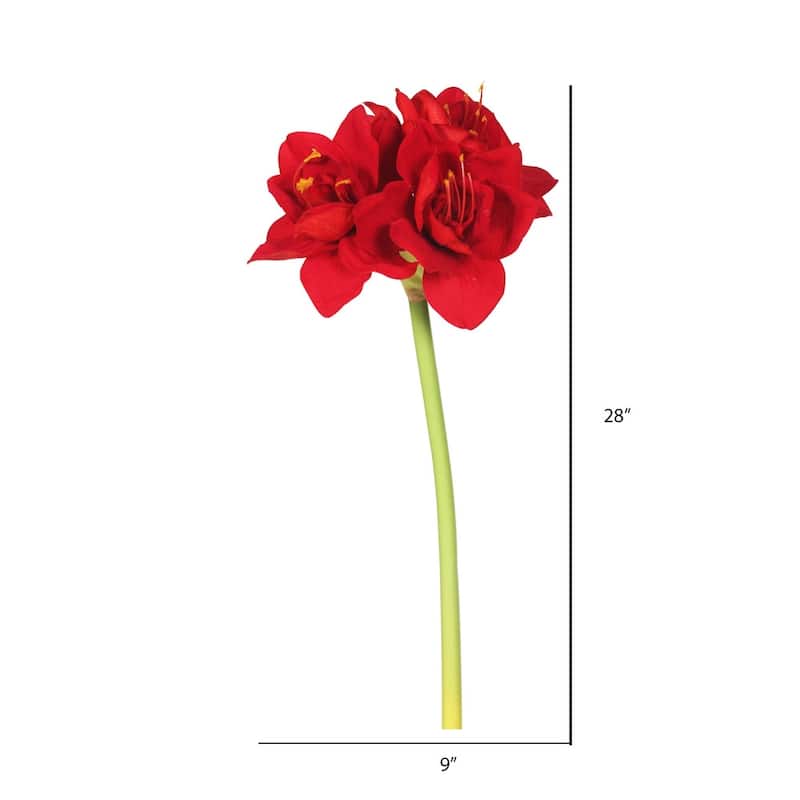 Vickerman 28" Artificial Single Red Velvet Amaryllis Stem, Set of 3