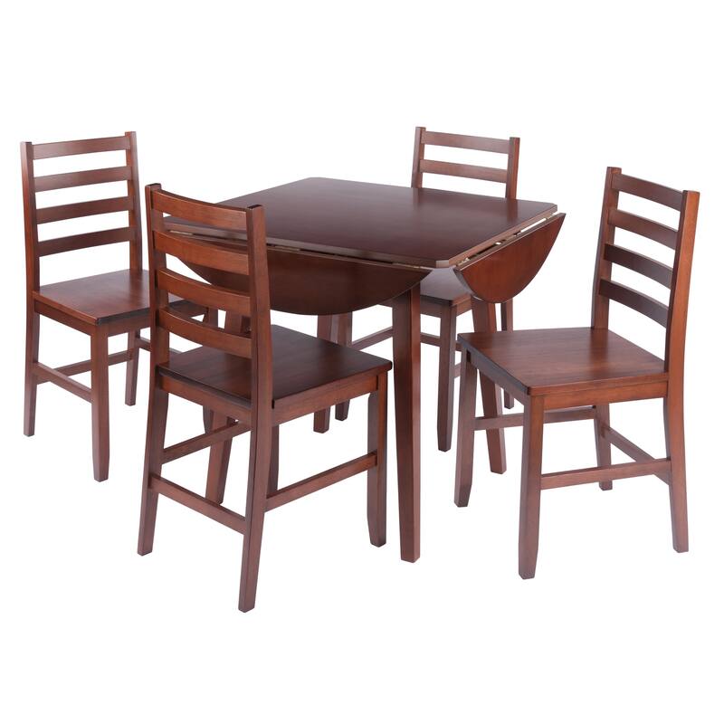 Dawson 5-Pc Drop Leaf Table with Ladder-back Chairs, Walnut