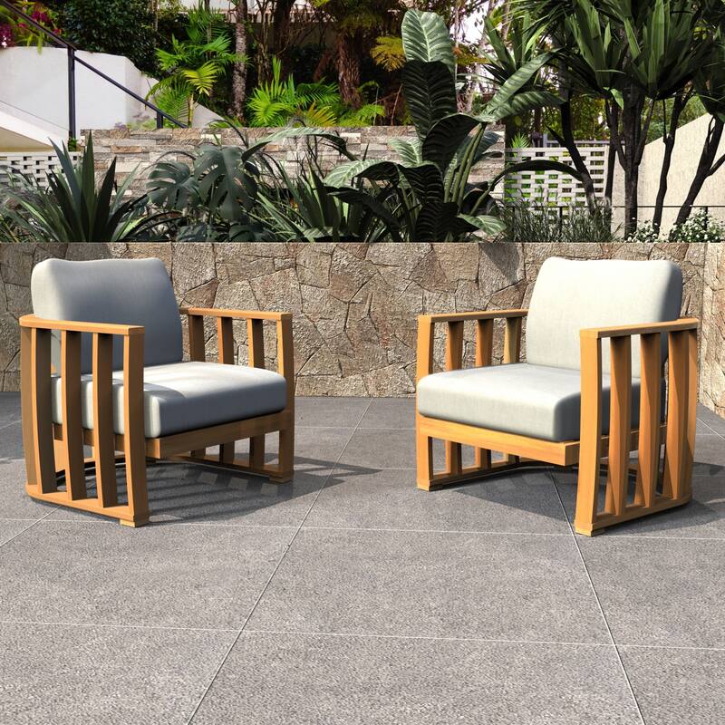Set of 2 Outdoor Semicircular Ring Shape Acacia Wood Chairs - Wood