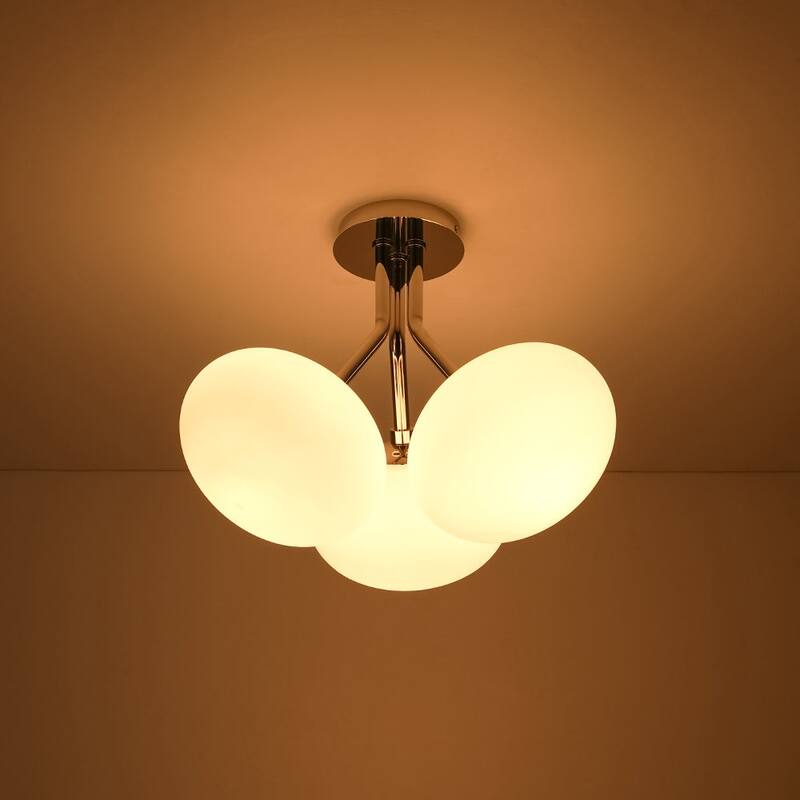 Mid-Century 3-Light Opal Glass Globe Semi Flush Ceiling Light