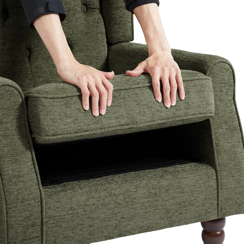 Button Tufted Armchair Wingback Wood legs Accent Chairs (Set of 2)