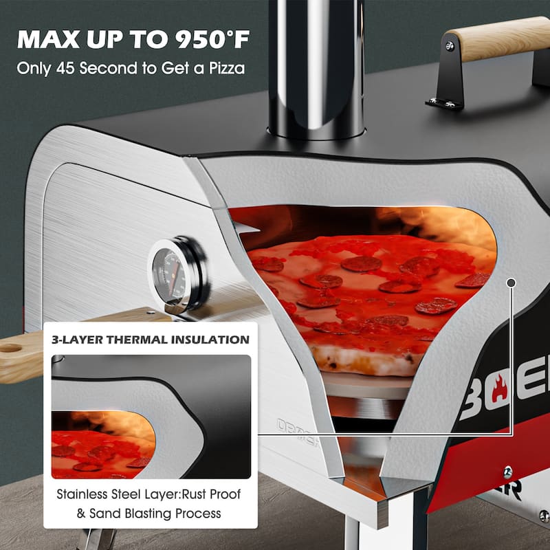 Pizza Oven Outdoor, Steel Pizza Maker with Built-in Thermometer