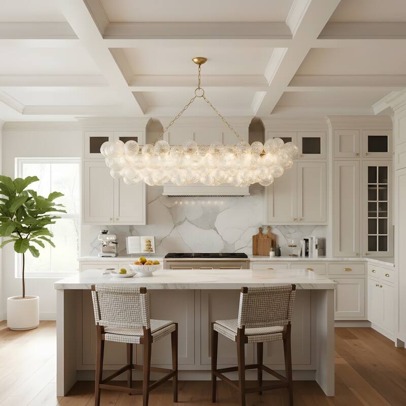 Gold Bubble Ball Chandelier, LED Pendant Light with Glass Globes