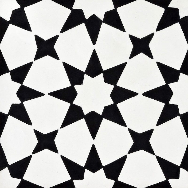 Moroccan Handmade Cement Tile Marrakech Black/ White 8 Inches x 8 ...