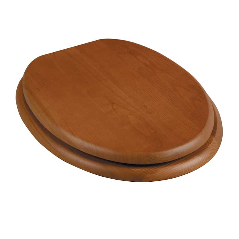Golden Oak Wooden Toilet Seat Elongated Toilet Seat with Chrome Hinges and Non Slip Bumper - N/A