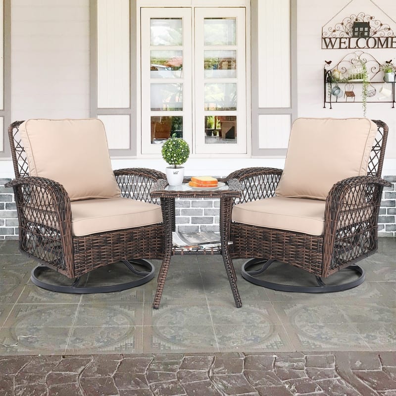 Patio 3-Piece Wicker Swivel Rocking Conversation Set