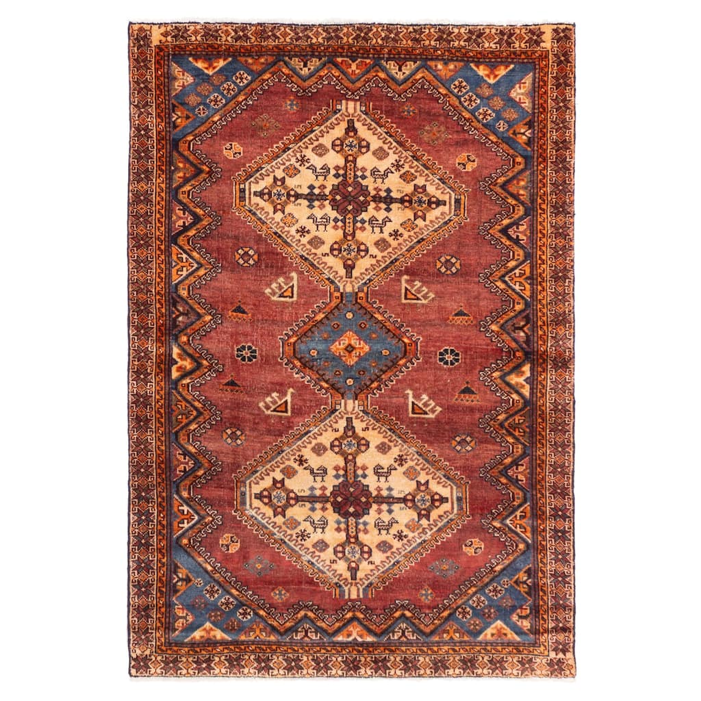 ECARPETGALLERY Hand-knotted Anatolian Vintage Dark Red Wool Rug - 4'4 x 6'4