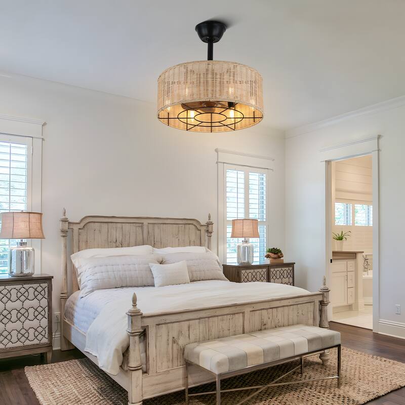 Bella Depot 6-Light Farmhouse Rattan-Woven Caged Ceiling Fan with Light Kit and Remote Control - 18 Inches