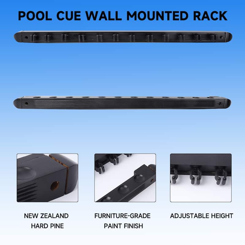 GSE™ 12-Pool Cue Wall Mounting Billiard Cue Rack, 2-Piece Hanging Wall Mounted Pool Cue Stick Holder