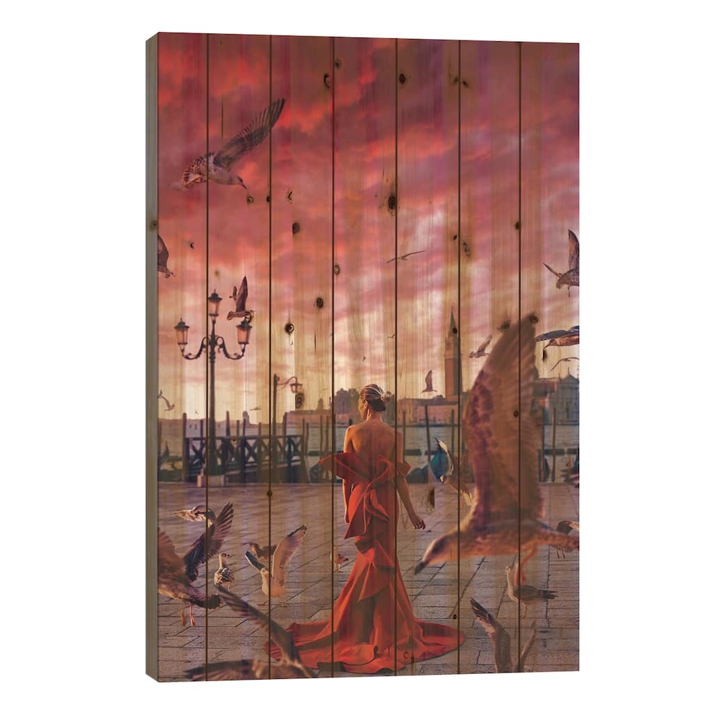 Red Morning In Venice Print On Wood by Hobopeeba - Multi-Color