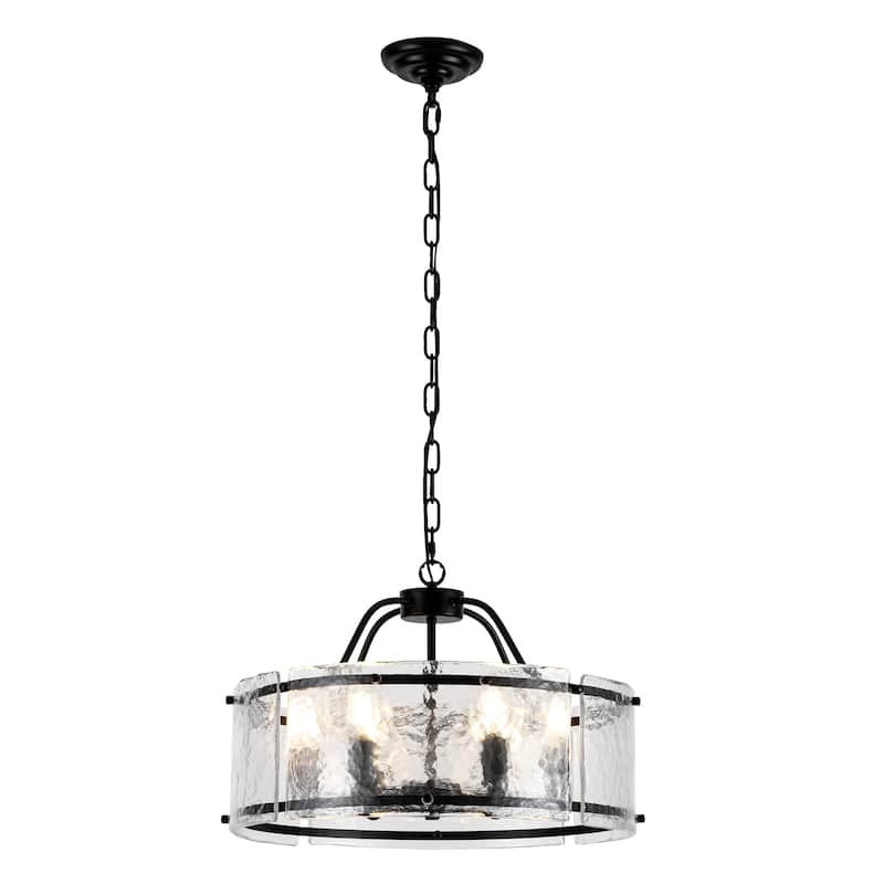 19.68-inch modern and stylish 6-light metal frame pendant lamp with rippled glass lampshade