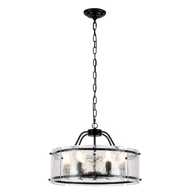19.68-inch modern and stylish 6-light metal frame pendant lamp with rippled glass lampshade