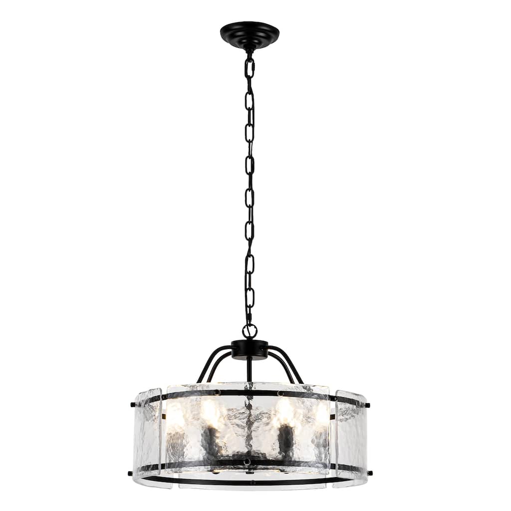 19.68-inch modern and stylish 6-light metal frame pendant lamp with rippled glass lampshade