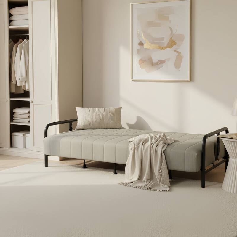 HOMYLIN Convertible Sofa Bed with Metal Frame & Linen Upholstery