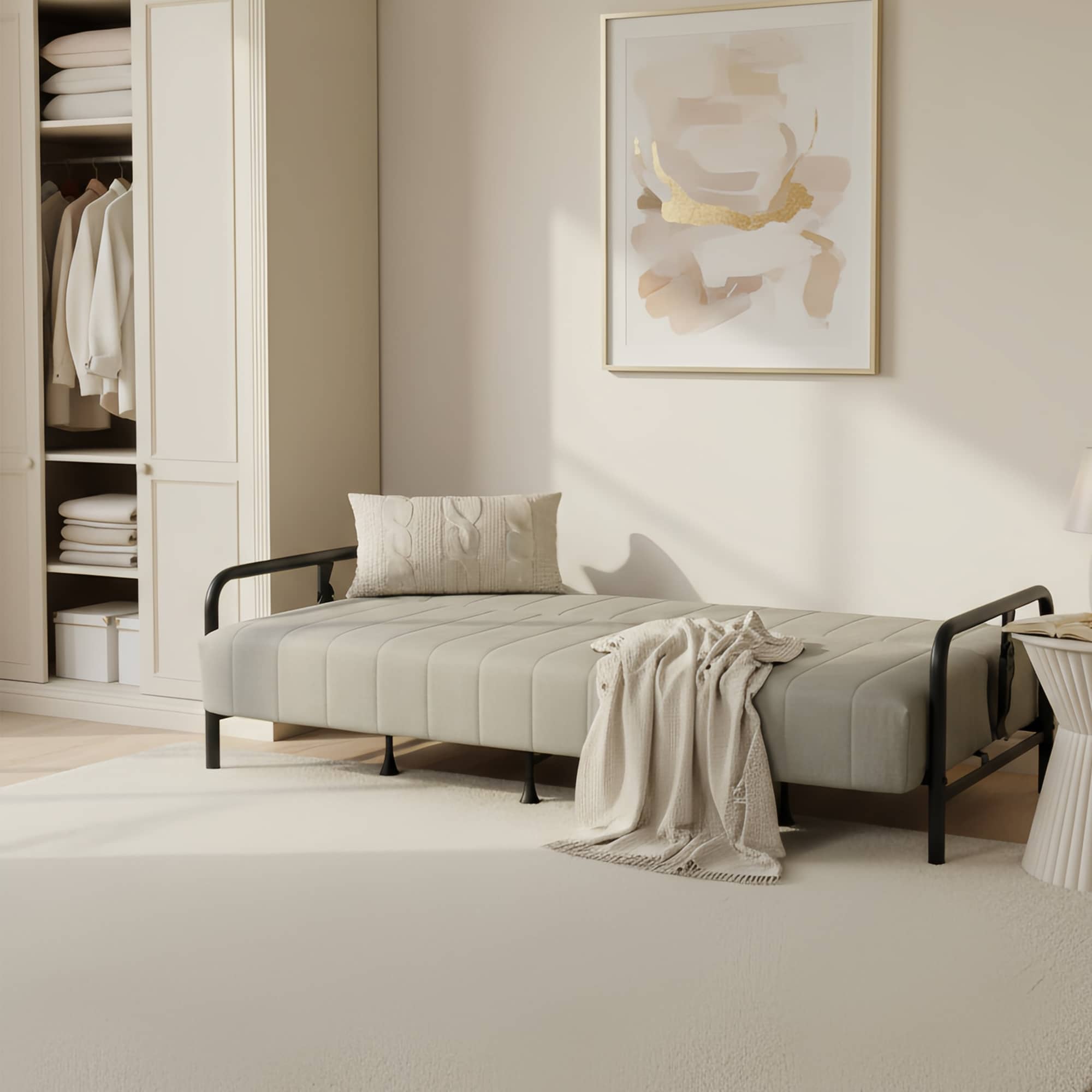 Homy Casa Modern Convertible Sofa Bed, Metal Frame Futon Couch