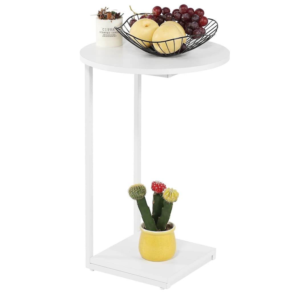 Small End Table,c Table End Table for Sofa,Round Coffee Table is Suitable for Living Room and Bedroom.(White)