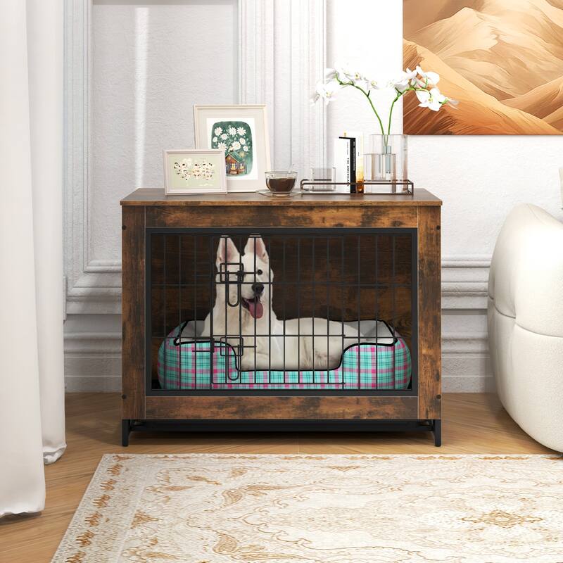 Dog Crate Furniture with Double Lockable Doors and Easy Clean Tray