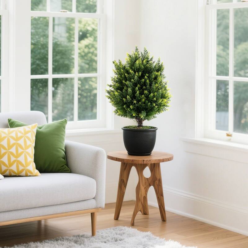 Gymax 2 Pack 24'' Artificial Cypress Topiary Ball Tree Set w/Ground