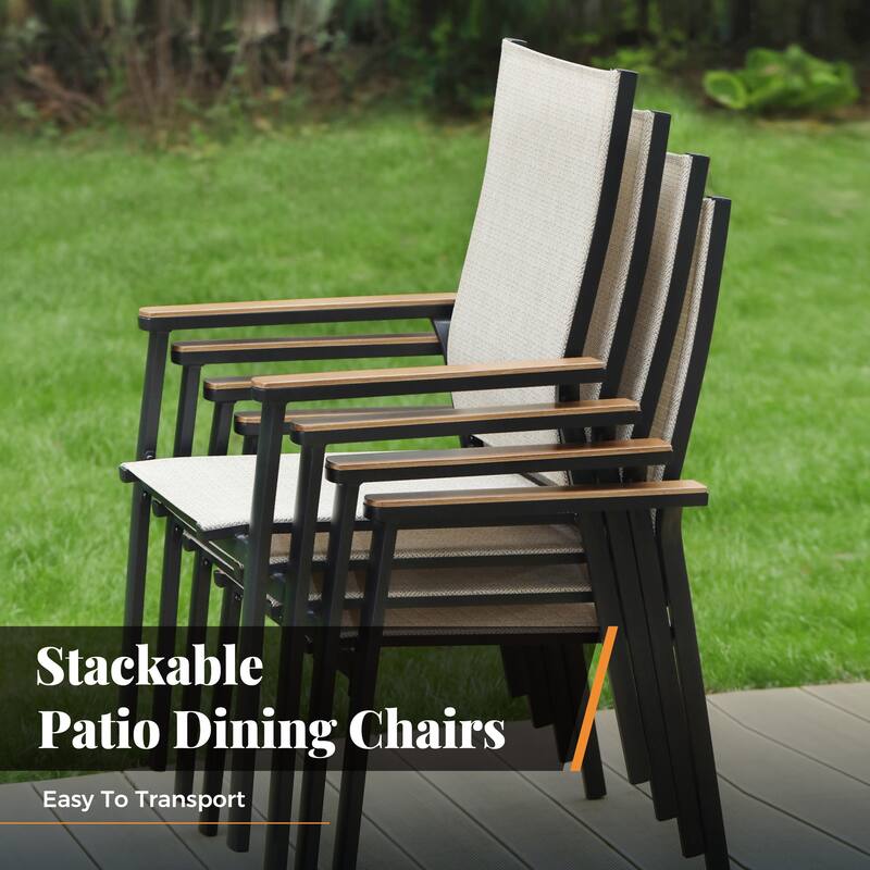 MAISON ARTS 7 Pieces Dining Set, 6 Aluminium Stackable Dining Chairs and a Metal Table