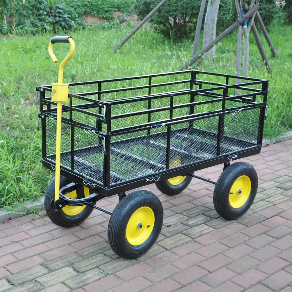 Large multifunctional cart with 880 lbs capacity and pneumatic tires, suitable for farms and lawns.