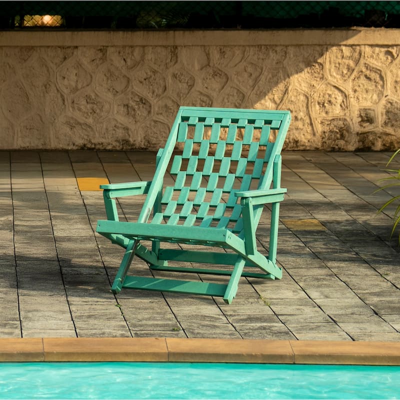 Aspen Fully Assembled All-Weather HDPE Outdoor Folding Lounge Chair with Removable Cushion - Green