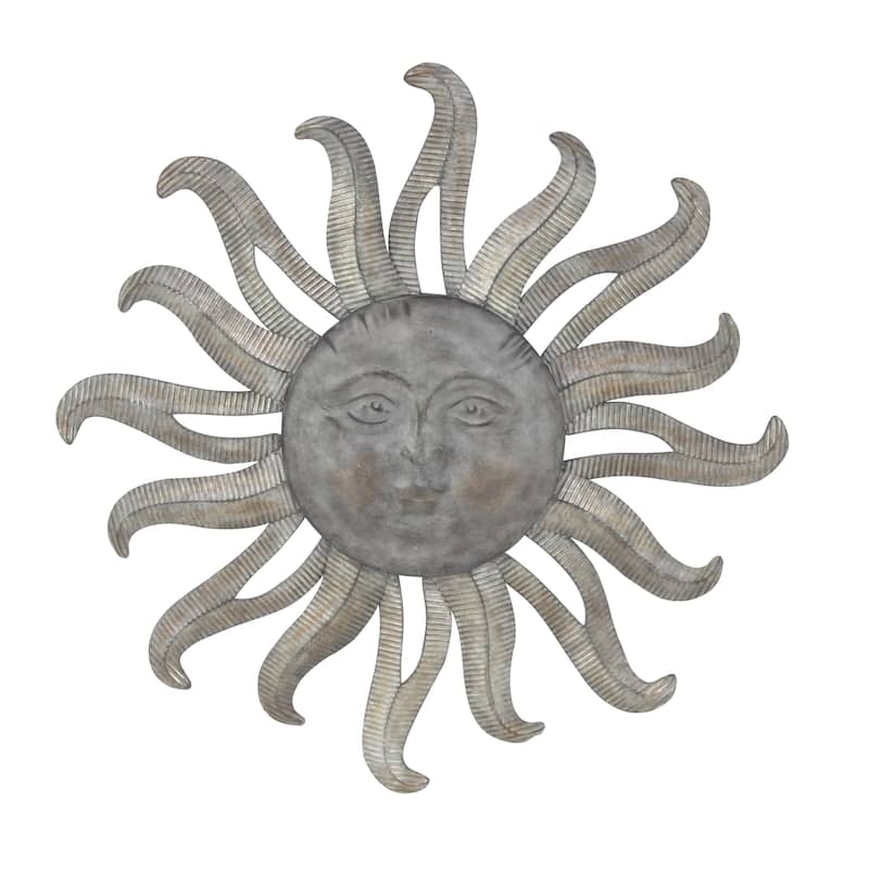 Metal Sun Indoor Outdoor Face Home Wall Decor with Ribbed Detailing - Gray - Roche River Decor - Gray