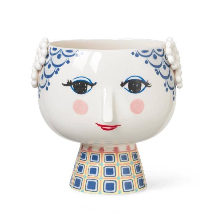 Bjørn Wiinblad Eva Flowerpot On Base, Blue, H: 8.3"