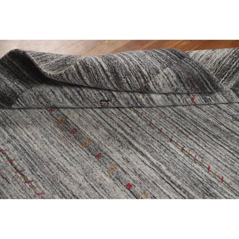 Hand Knotted Oriental 100% Wool Carpet Tribal Tribal Greys & Charcoal Gabbeh Area Rug - 7' 7'' X 5' 6''
