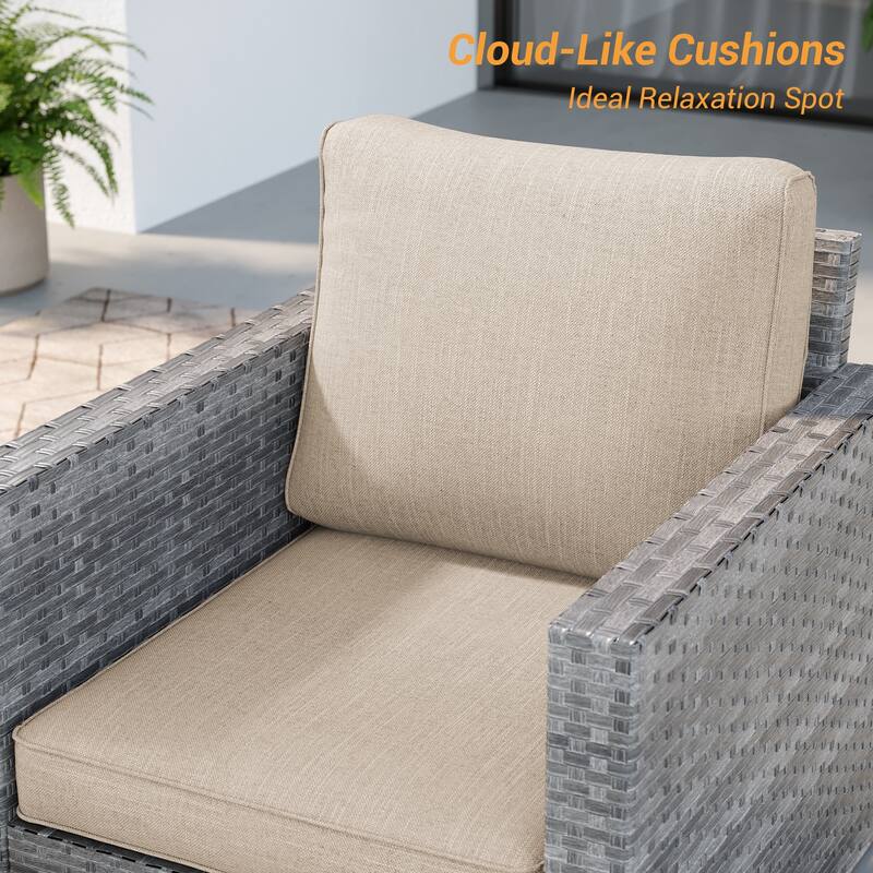 LIVOOSUN 5Pcs Patio Gray Rattan Outdoor Furniture Swivel Rocking Sofa Set