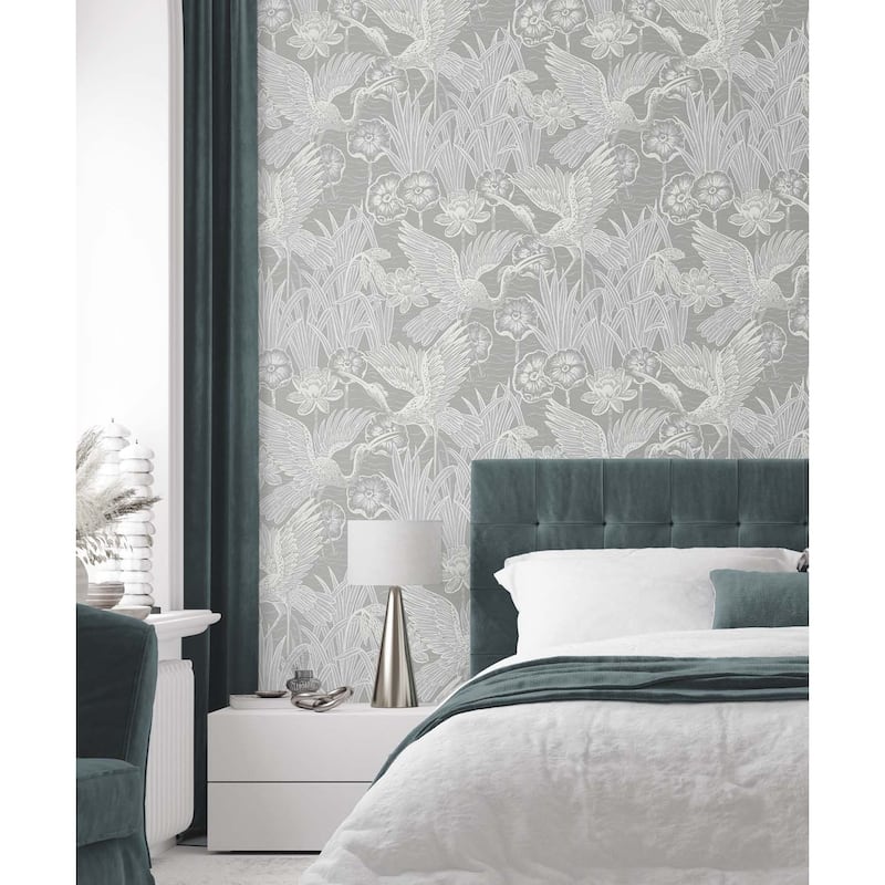 Seabrook Designs Marsh Cranes Nonwoven Unpasted Wallpaper
