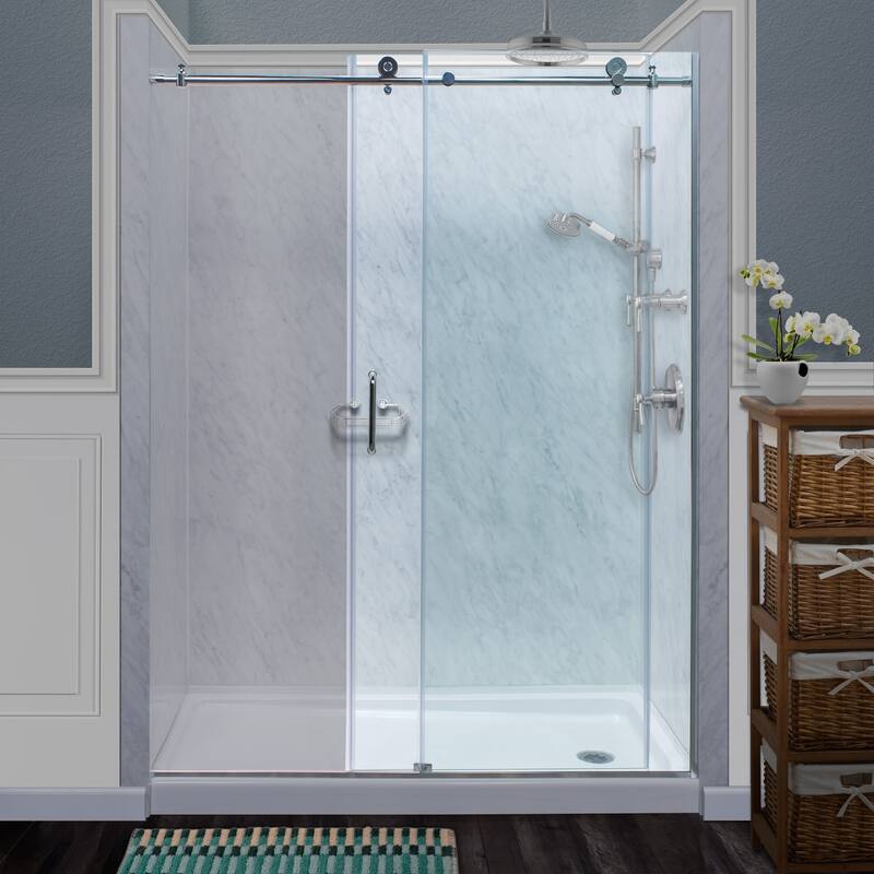 Miseno 76" High x 60" Wide Frameless Sliding Shower Door with Clear