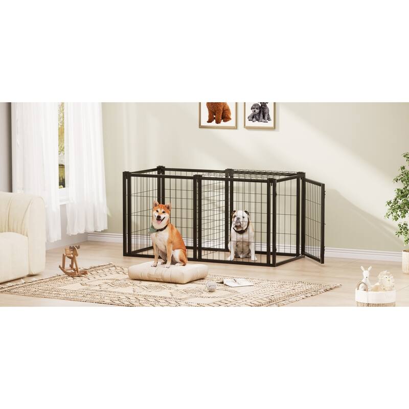 Black Metal Dog Cage Crate for Small and Medium Dogs with Divider and Top Safety Cover