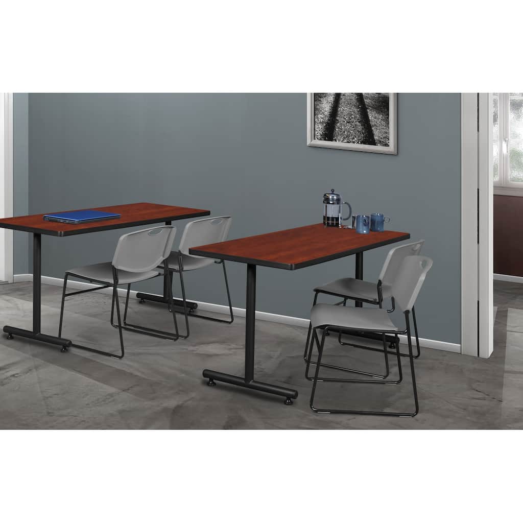 48" x 24" Training Table- Cherry & 2 Stack Chairs- Grey - 48 x 24 inches