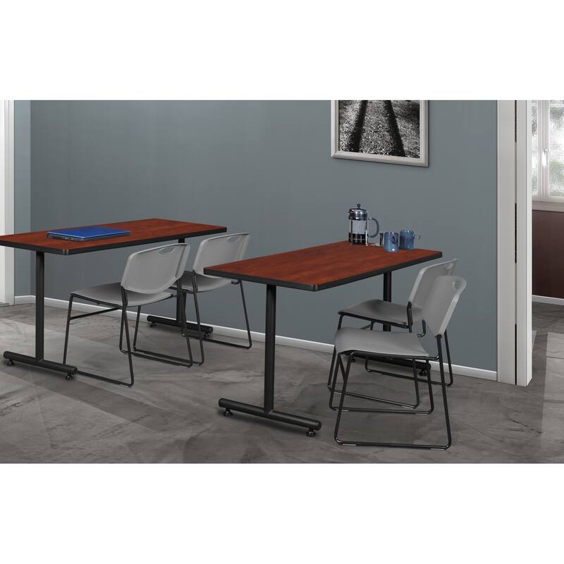 48" x 30" Training Table- Cherry and 2 Stack Chairs- Grey - 48 x 30 inches