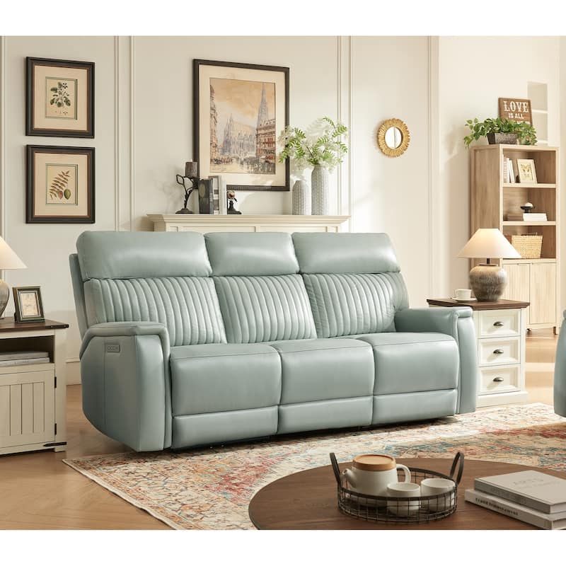 83.5'' Leather Zero Gravity Power Reclining Sofa with Power Headrest and Power Lumbar,USB&USB-C Port - Green