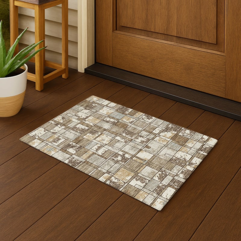 Machine Washable Indoor/ Outdoor Patchwork Chantille Rug - Brown - 1'8" x 2'6"